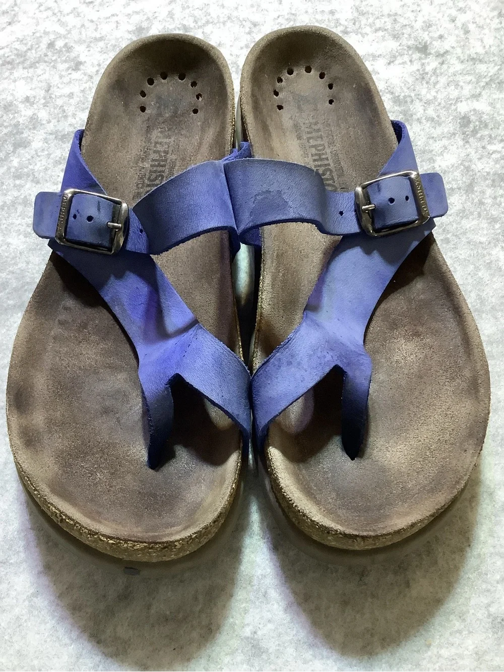 Mephisto Blue Leather Thong Sandals Women's EU40